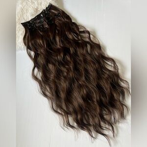 Human hair blend Copper Brown 22 In Clip in Hair Extensions